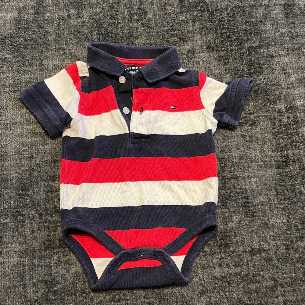 Tommy Hilfiger Navy and Red Baby Onesie